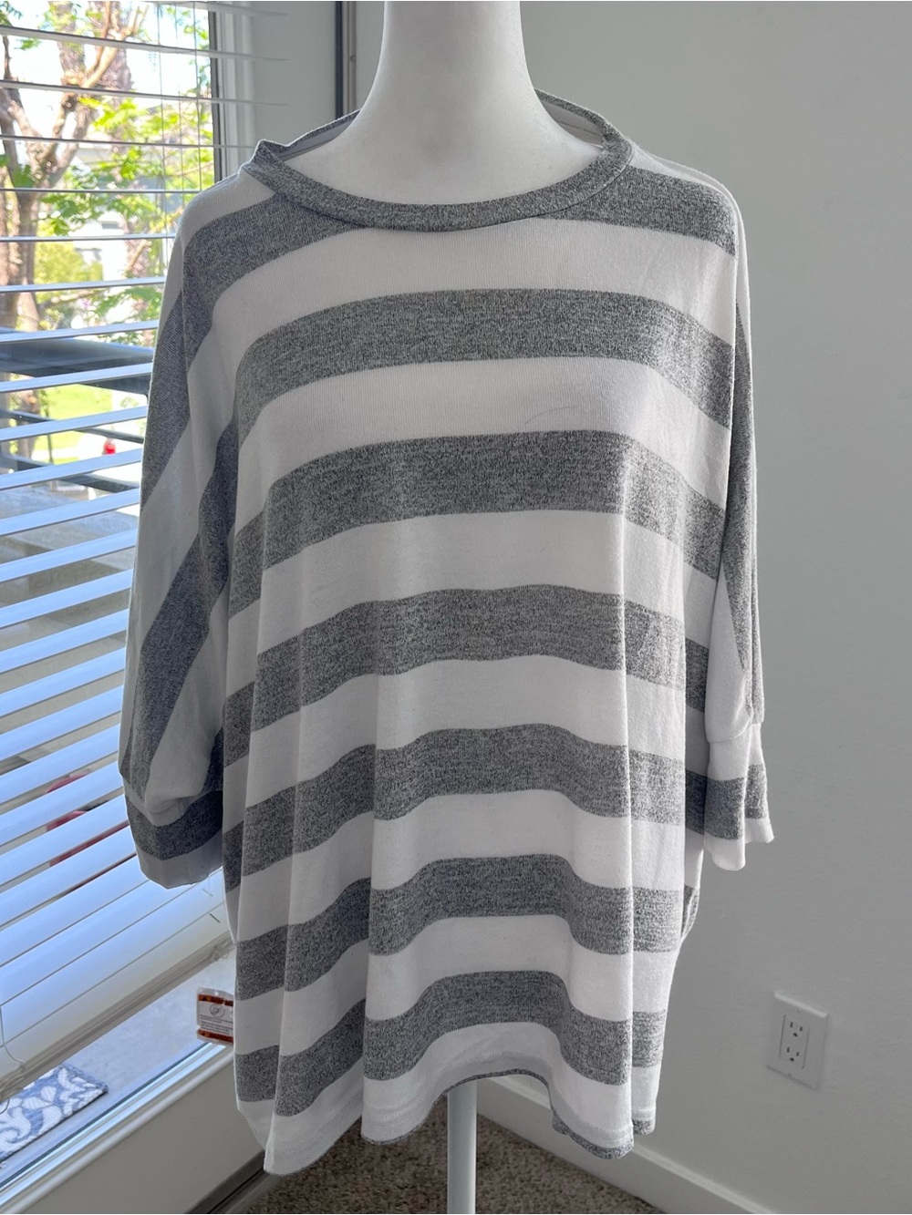 Pink Lily Gray and White Striped Knit Top